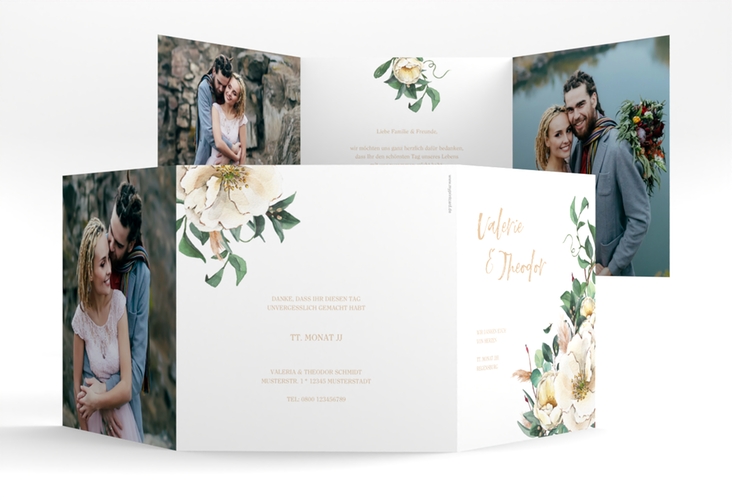 Danksagungskarte Hochzeit Ivory quadr. Doppel-Klappkarte weiss