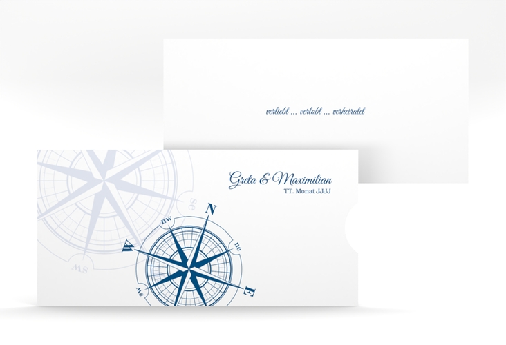 Hochzeitseinladung Windrose Einsteckkarte blau hochglanz