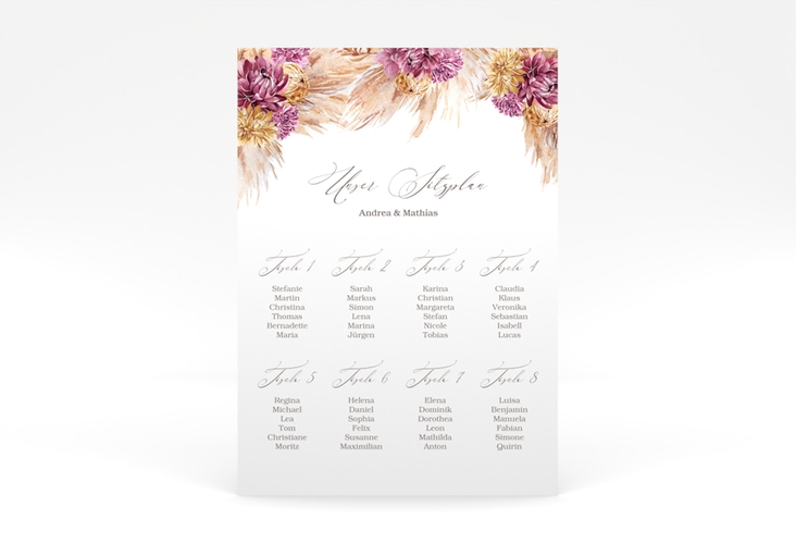 Sitzplan Poster Hochzeit Pampas 50 x 70 cm Poster weiss