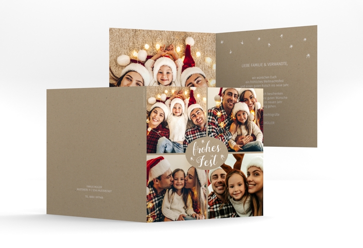 Weihnachtskarte Flocken quadr. Klappkarte Kraftpapier zum selbst Gestalten mit Familienfotos