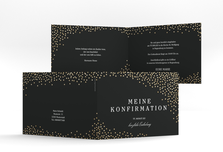 Einladung Konfirmation Glossy A6 Klappkarte quer schwarz hochglanz