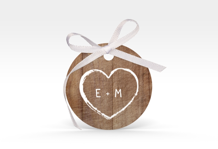 Geschenkanhänger Hochzeit Wood Geschenkanhänger, rund braun hochglanz