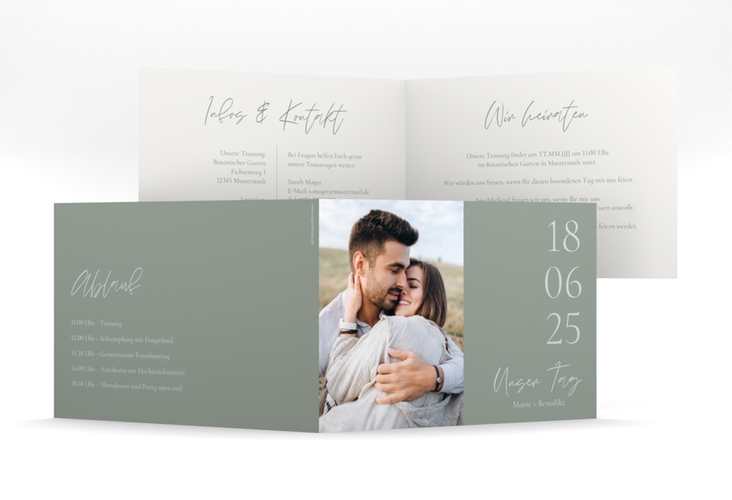 Hochzeitseinladung Unser Tag mittlere Klappkarte quer mit Foto und großem Datum