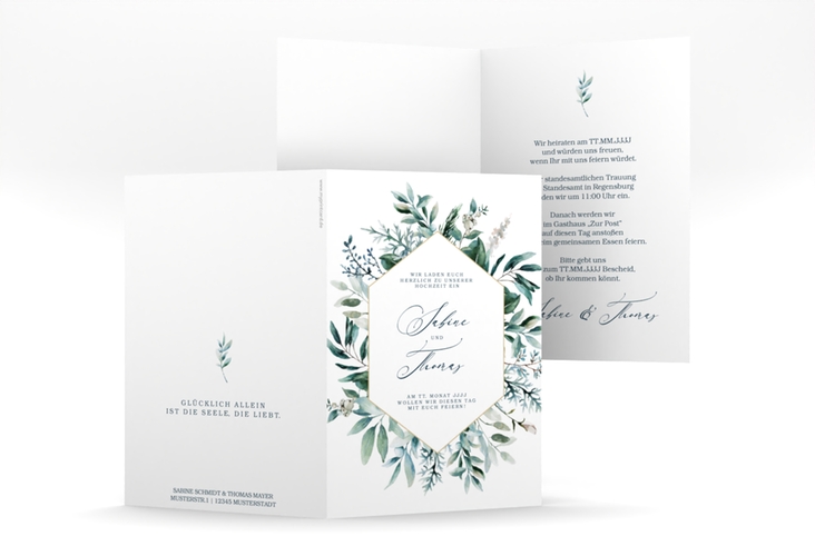 Einladungskarte Hochzeit Lumiere A6 Klappkarte hoch weiss hochglanz
