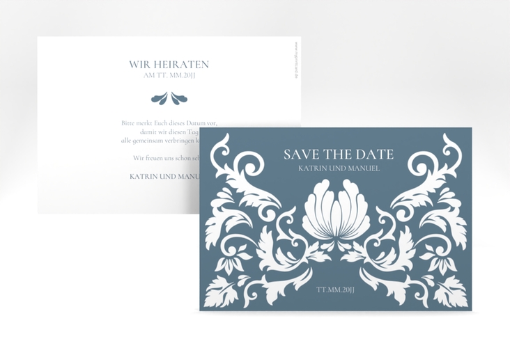 Save the Date-Karte Royal A6 Karte quer mit barockem Blumen-Ornament