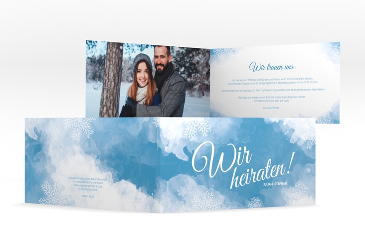 Hochzeitseinladung Frozen lange Klappkarte quer hochglanz mit Winter-Design