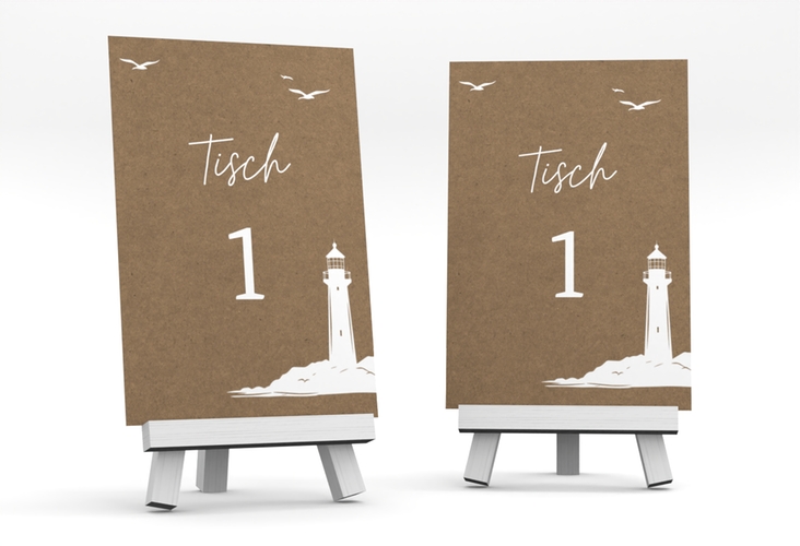 Tischnummer Hochzeit Leuchtturm Tischaufsteller Kraftpapier