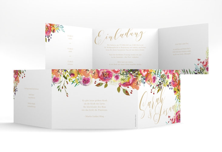 Hochzeitseinladung Flowerbomb A6 Doppel-Klappkarte weiss