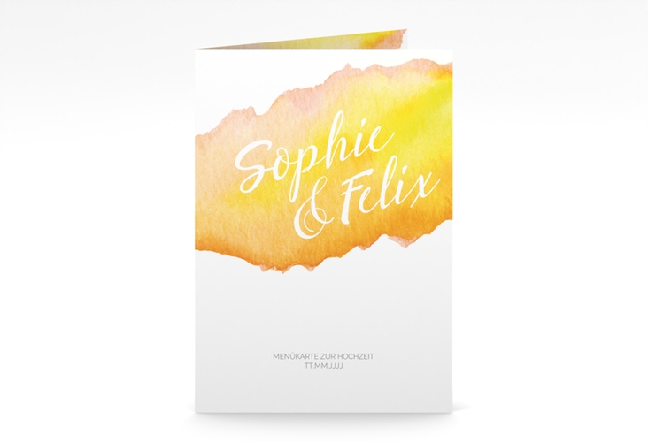 Menükarte Hochzeit Aquarella A5 Klappkarte hoch gelb