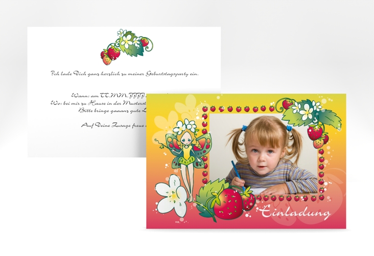 Einladungskarte Kindergeburtstag "Erdbeere" A6 quer