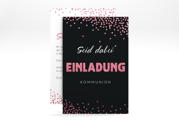 Kommunionseinladung Glittery A6 Karte hoch pink