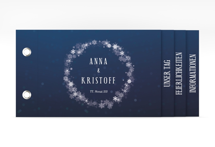 Hochzeitseinladung Winterdream Booklet blau mit Eisblumen