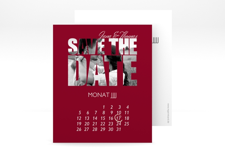 Save the Date-Kalenderblatt Letters Kalenderblatt-Karte rot hochglanz