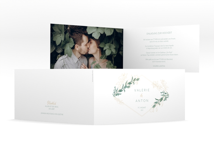 Hochzeitseinladung Verde lange Klappkarte quer weiss hochglanz