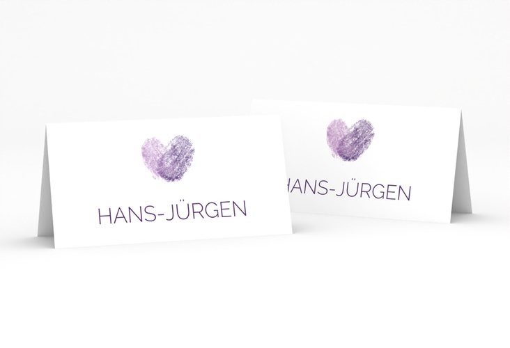 Tischkarte Hochzeit Fingerprint Tischkarten lila schlicht mit Fingerabdruck-Motiv
