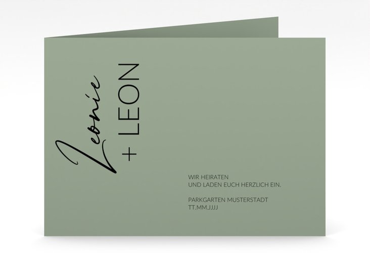 Hochzeitseinladung Your Name mittlere Klappkarte quer gruen hochglanz