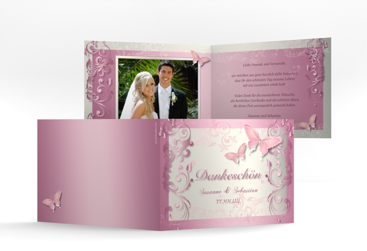 Danksagungskarte Hochzeit Toulouse A6 Klappkarte quer rosa