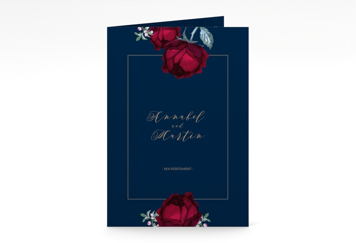 Menükarte Hochzeit Peonies A5 Klappkarte hoch elegant mit Pfingstrosen