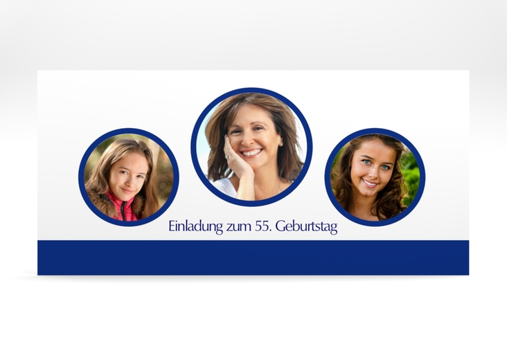 Einladung Geburtstag Anton/Antonia lange Karte quer blau schlicht mit Foto