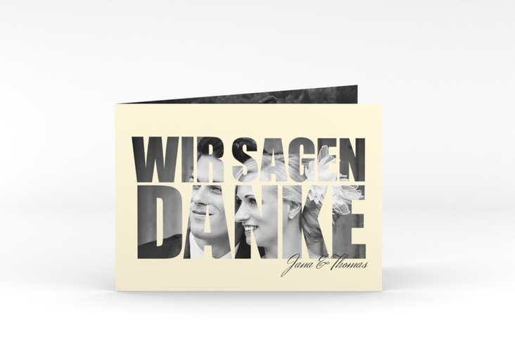 Danksagungskarte Hochzeit Letters A6 Klappkarte quer beige hochglanz