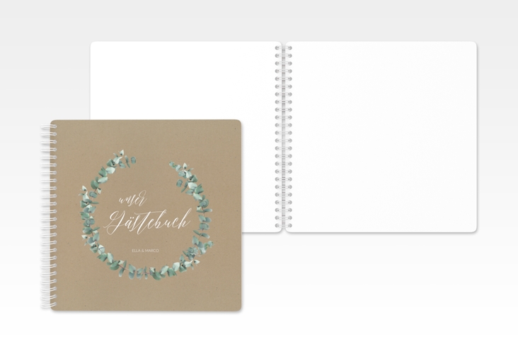 Gästebuch Hochzeit Silverleaf Ringbindung Kraftpapier mit Eukalyptus-Zweig