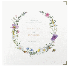 Klick: Details zu Gästebuch Selection Hochzeit "Blumengarten" anzeigen Gästebuch Selection Hochzeit Blumengarten Leinen-Hardcover weiss mit Blumenkranz und Hummel