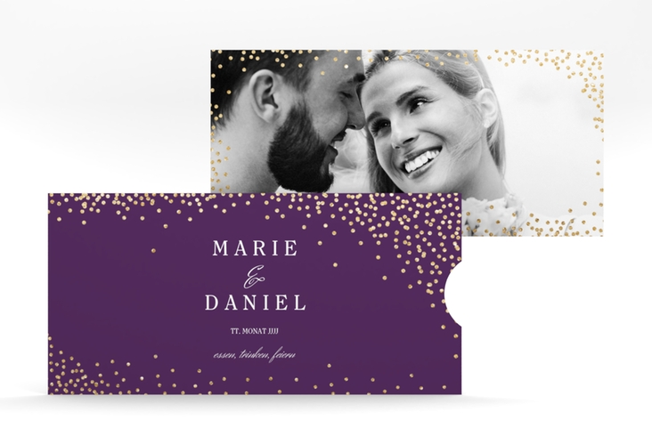 Hochzeitseinladung Glitter Einsteckkarte lila hochglanz