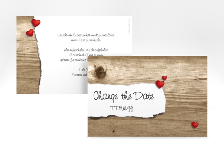 Change the Date-Karte Hochzeit Reichenhall A6 Karte quer braun