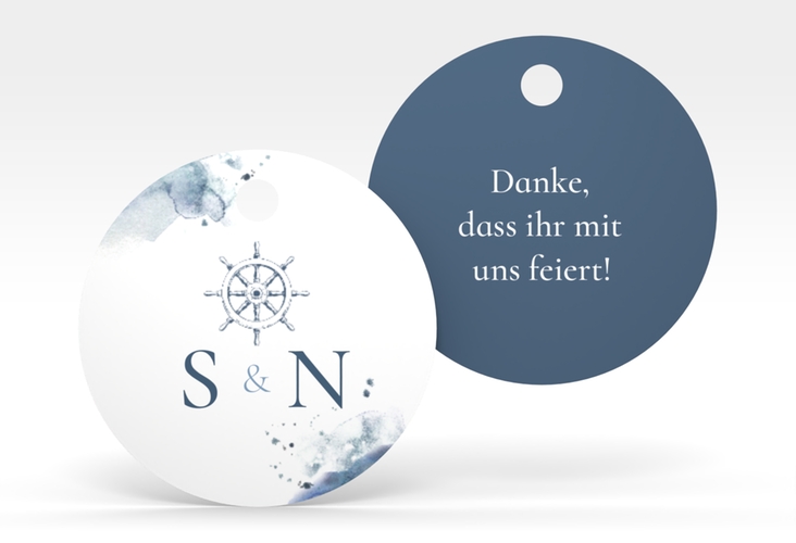 Geschenkanhänger Hochzeit Steuerrad Geschenkanhänger, rund blau in maritimen Blautönen