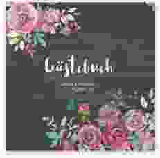 Gästebuch Selection Hochzeit Flourish Leinen-Hardcover schwarz mit floraler Bauernmalerei auf Holz