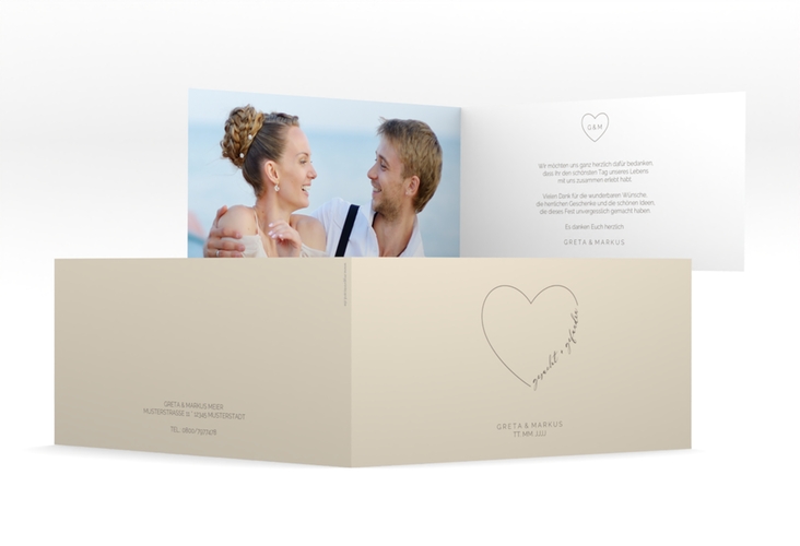 Danksagungskarte Hochzeit Lebenstraum lange Klappkarte quer beige