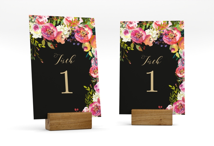 Tischnummer Hochzeit Flowerbomb Tischaufsteller schwarz
