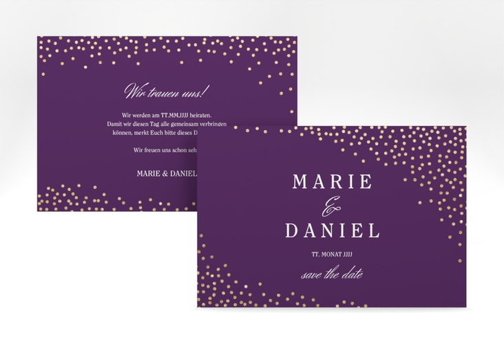 Save the Date-Karte Glitter A6 Karte quer lila hochglanz