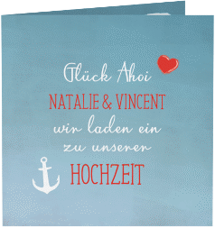 Klick: Details zu Hochzeitseinladung "Ehehafen" anzeigen Hochzeitseinladung "Ehehafen" Quadratische Klappkarte blau