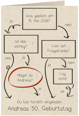 Einladung 50. Geburtstag Flussdiagramm A6 Klappkarte hoch beige