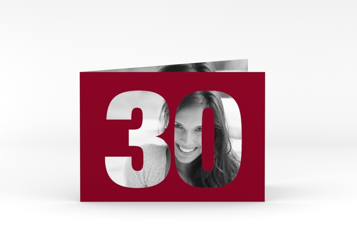 Einladung 30. Geburtstag Numbers A6 Klappkarte quer rot hochglanz