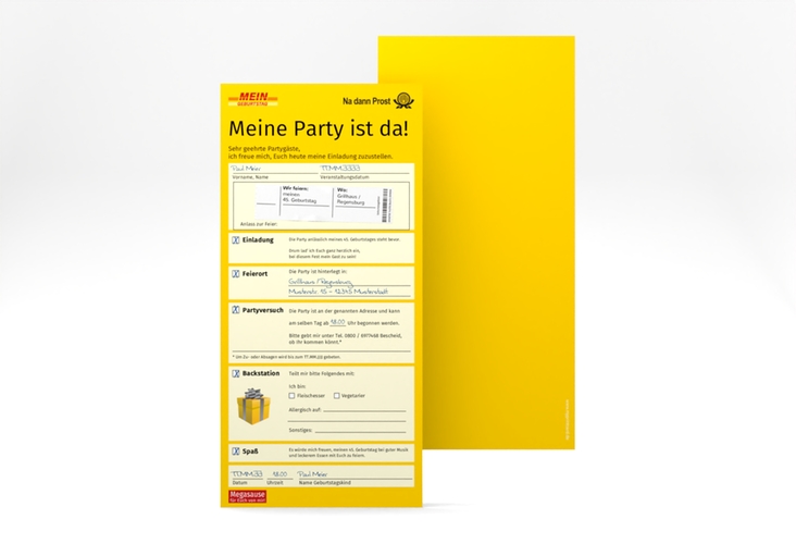 Einladung Geburtstag Zustellung lange Karte hoch