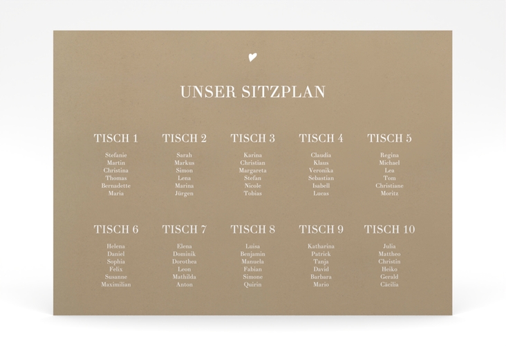 Sitzplan Poster Hochzeit Kalligrafie 70 x 50 cm Poster Kraftpapier