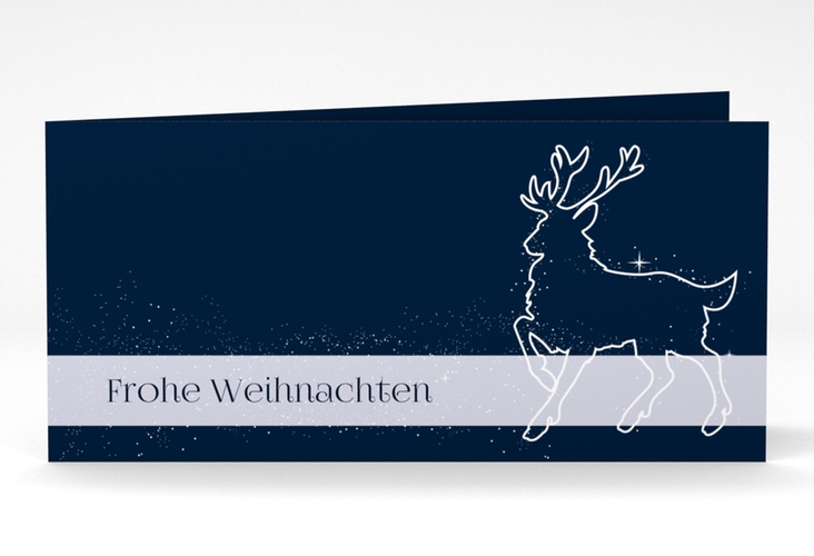 Business-Weihnachtskarte Wintermagic lange Klappkarte quer mit Rentier im Sternenhimmel