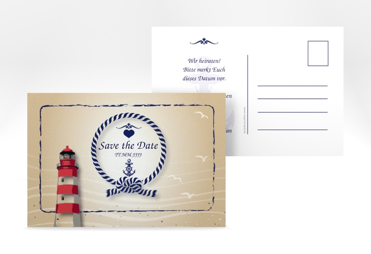 Save the Date-Postkarte Sylt A6 Postkarte braun mit Leuchtturm