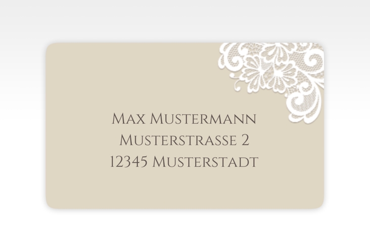 Empfängeretikett Hochzeit Vintage 63,5 x 38,1 mm beige mit floraler Spitze