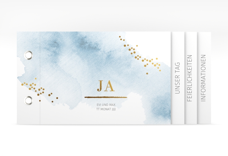 Hochzeitseinladung Pastell Booklet blau hochglanz