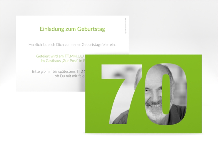 Einladung 70. Geburtstag Numbers A6 Karte quer gruen