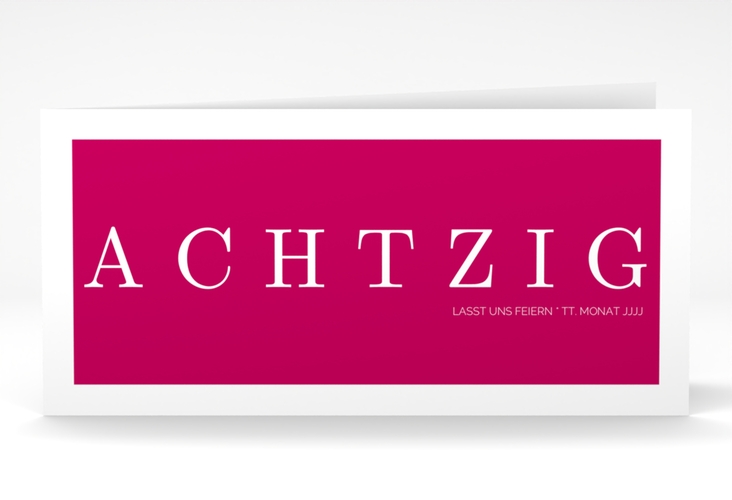 Einladung 80. Geburtstag Schlicht lange Klappkarte quer pink