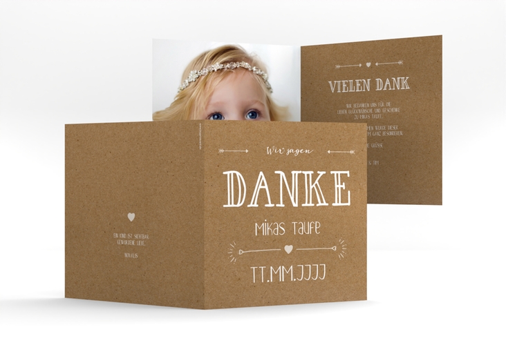 Danksagung Taufe Lettering quadr. Klappkarte Kraftpapier
