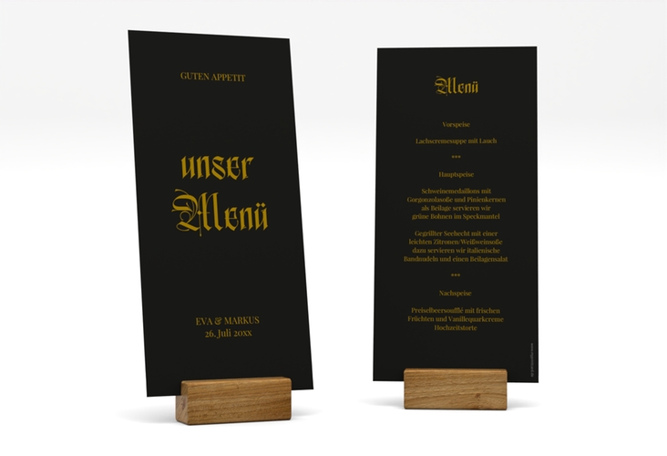Menükarte Hochzeit Wednesday lange Karte hoch schwarz
