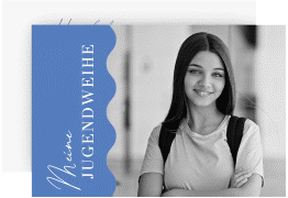 Einladung Jugendweihe Welle A6 Karte quer blau