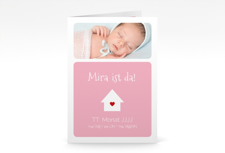 Geburtskarte Homely A6 Klappkarte hoch rosa hochglanz