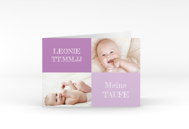 Einladung Taufe Faith A6 Klappkarte quer lila hochglanz