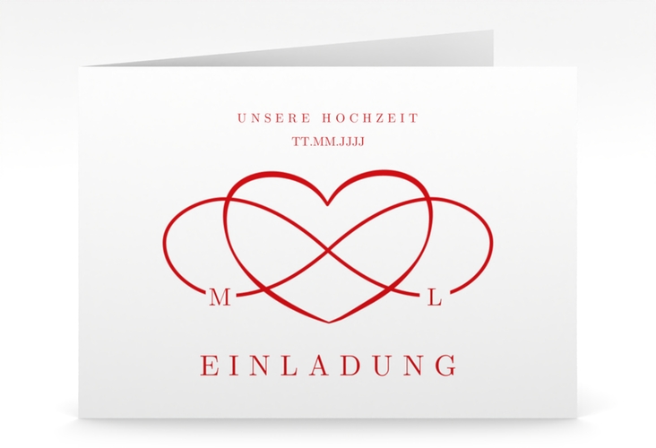 Hochzeitseinladung Infinity mittlere Klappkarte quer rot hochglanz